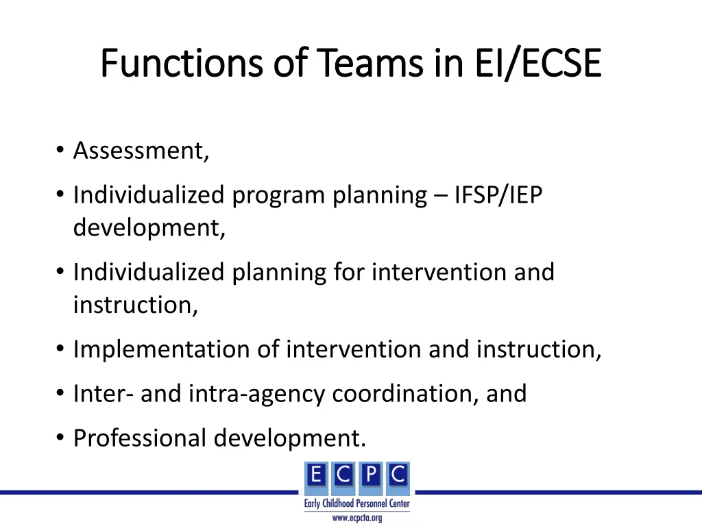 functions of teams in ei ecse functions of teams