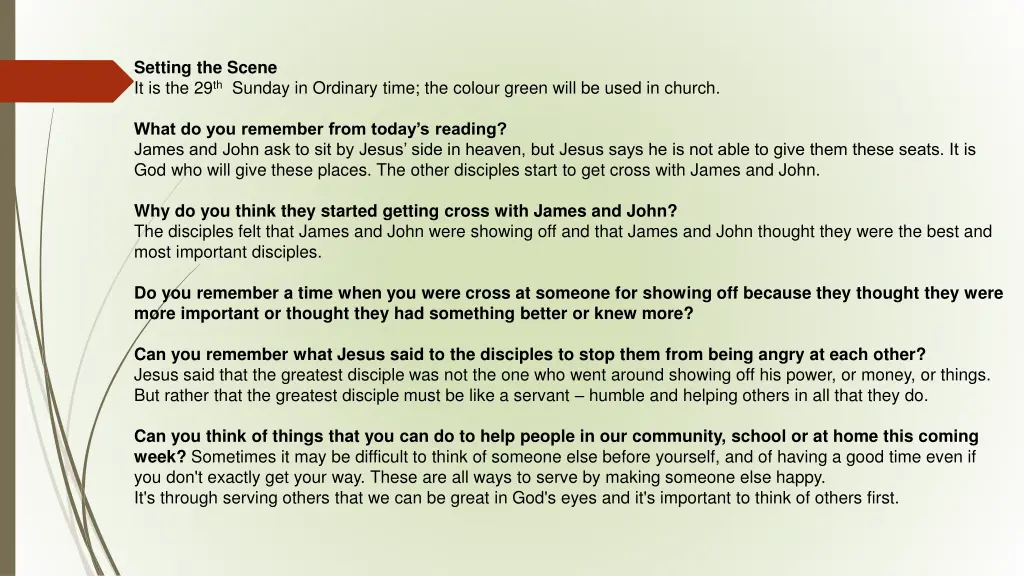 setting the scene it is the 29 th sunday