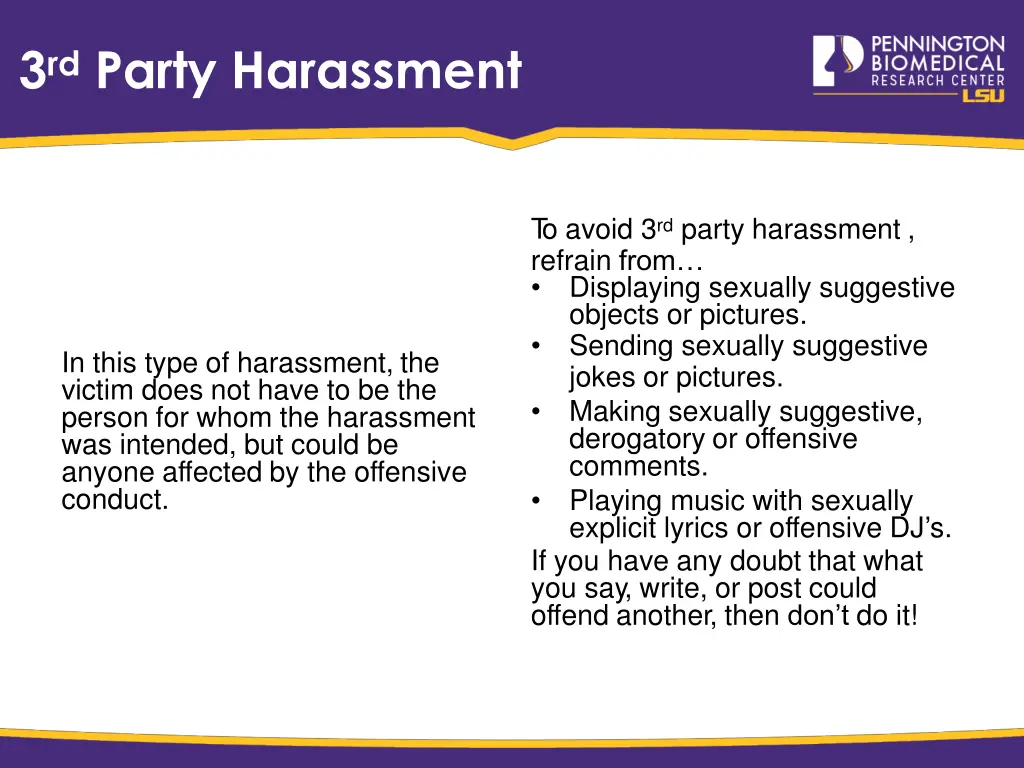 3 rd party harassment