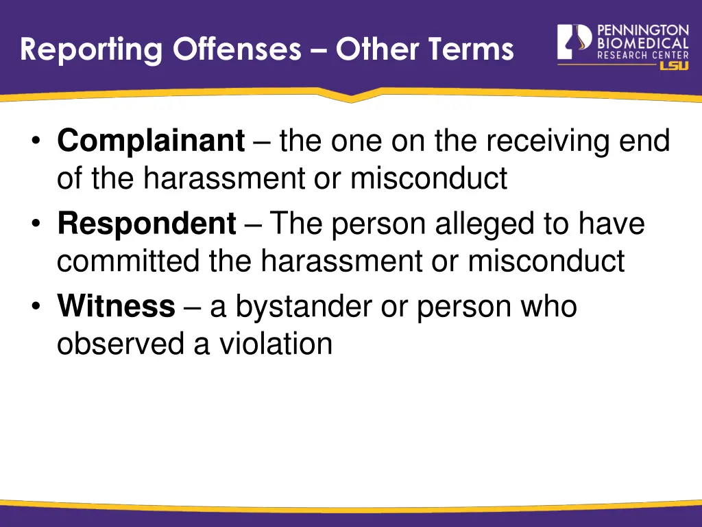 reporting offenses other terms