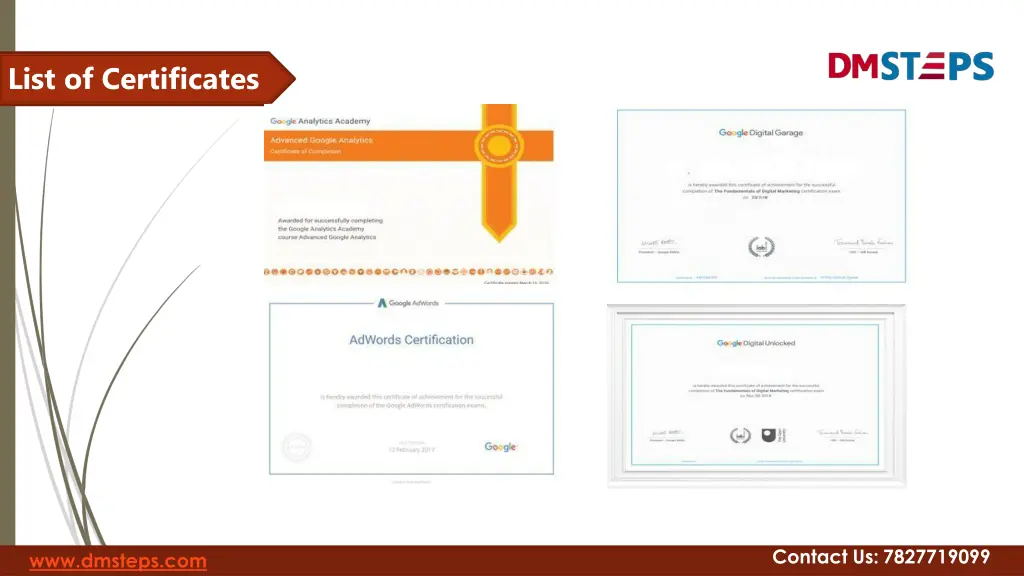 list of certificates