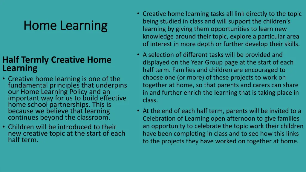 creative home learning tasks all link directly