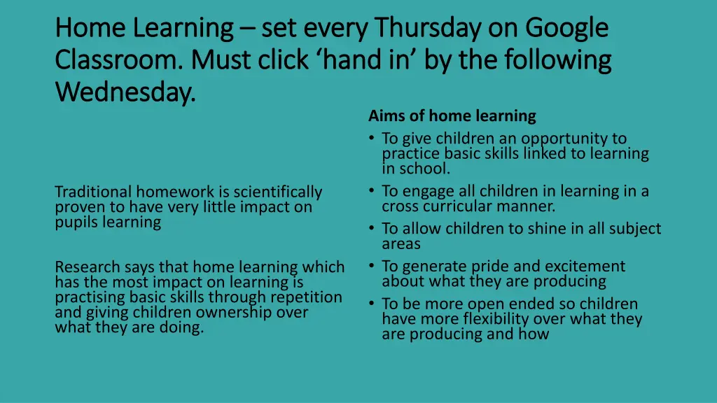 home learning home learning set every thursday