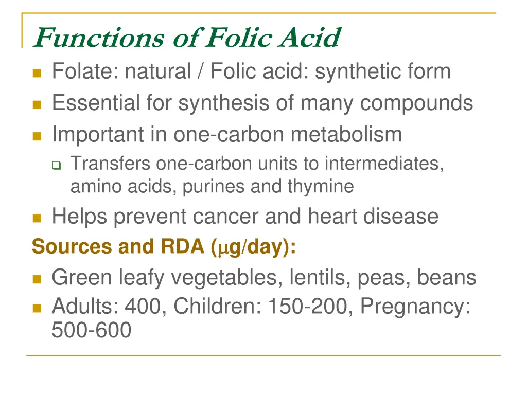 functions of folic acid folate natural folic acid