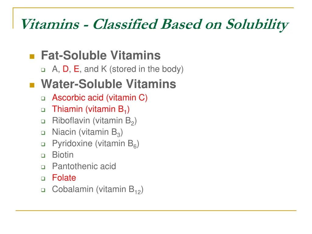 vitamins classified based on solubility
