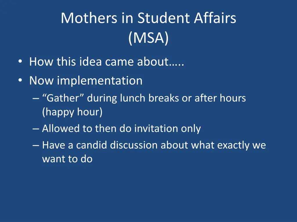 mothers in student affairs msa
