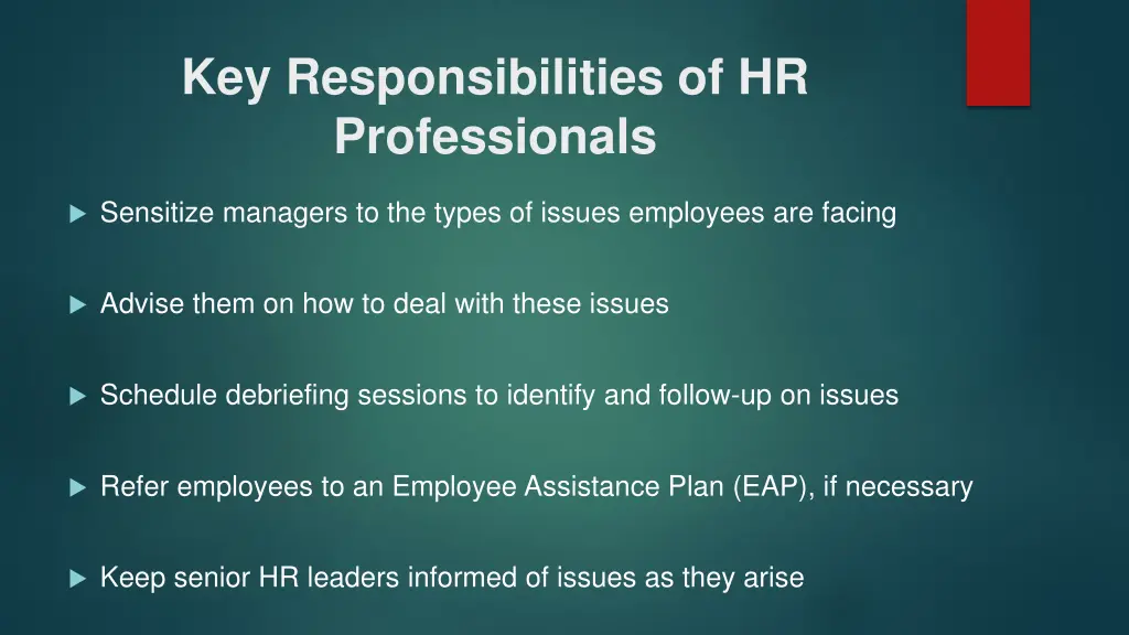 key responsibilities of hr professionals