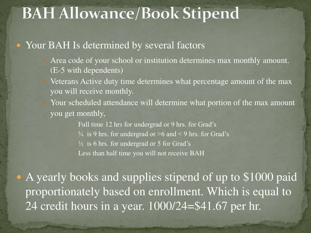 bah allowance book stipend