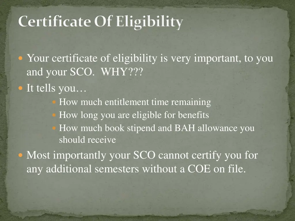 certificate of eligibility