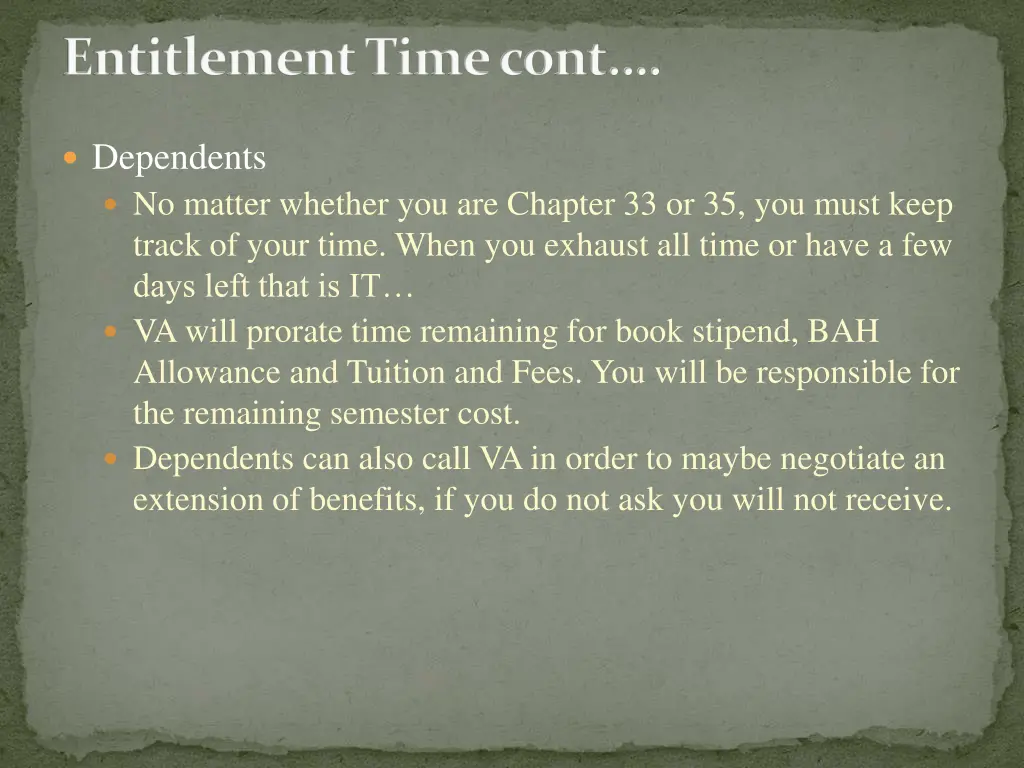 entitlement time cont