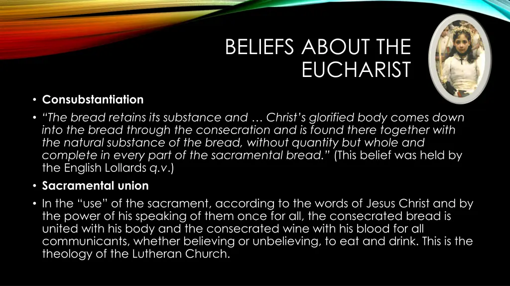 beliefs about the eucharist 1