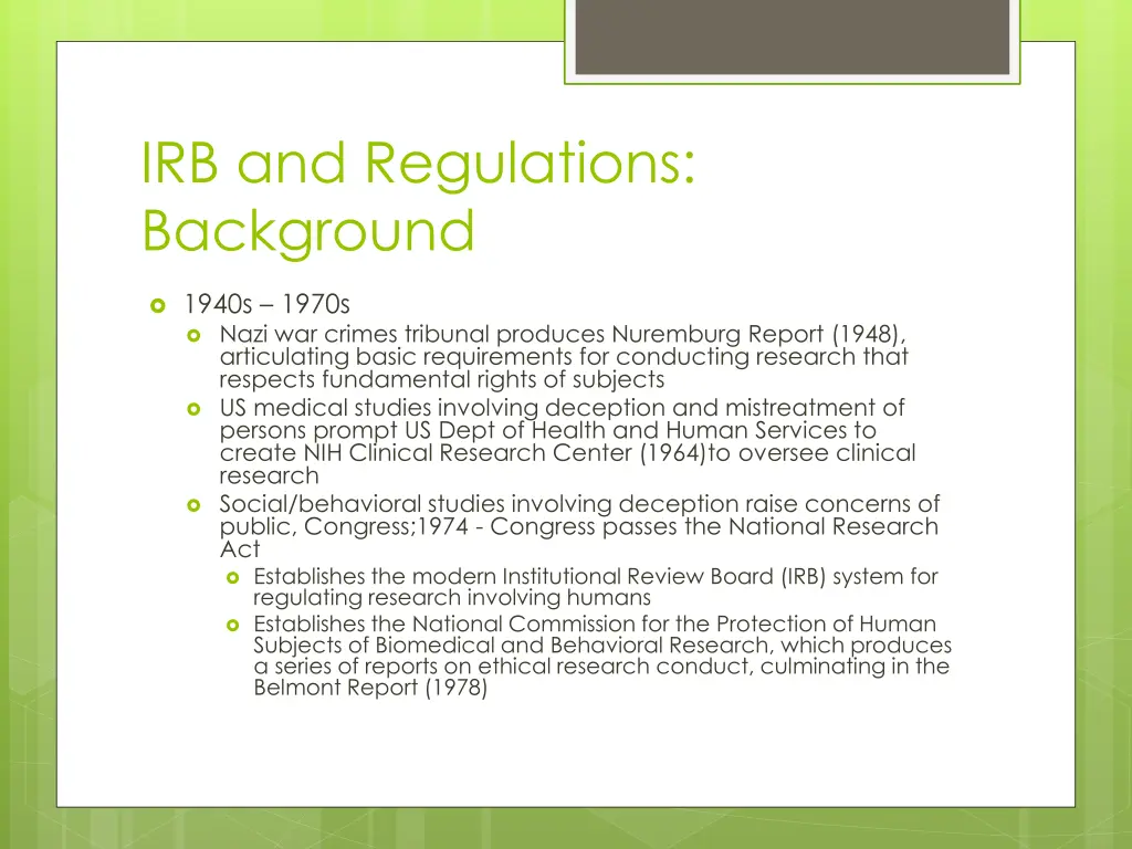 irb and regulations background
