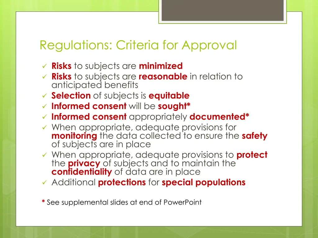 regulations criteria for approval
