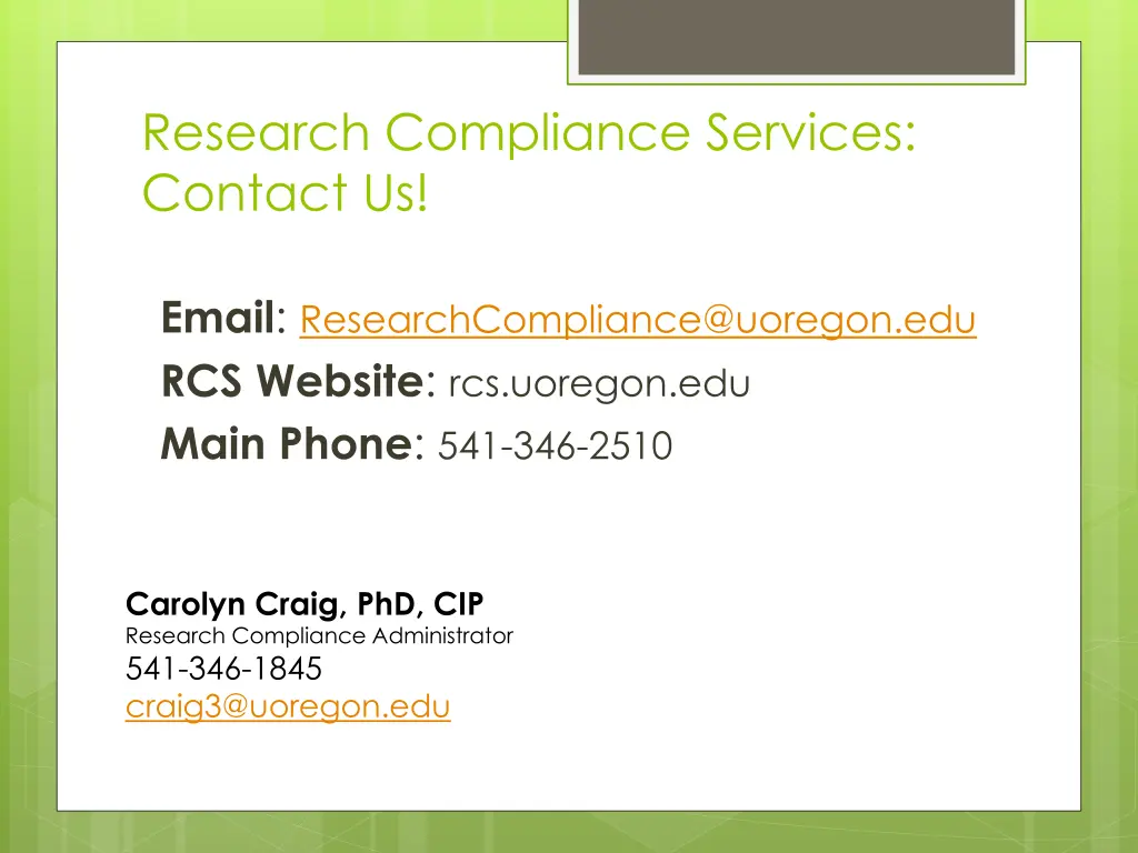 research compliance services contact us