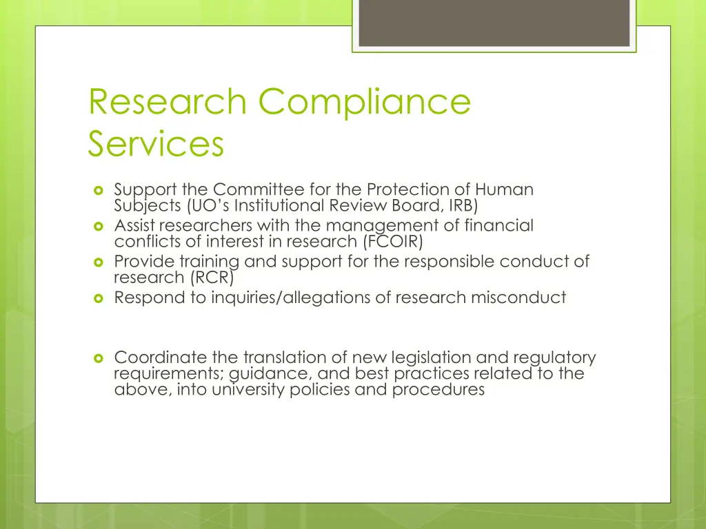 research compliance services