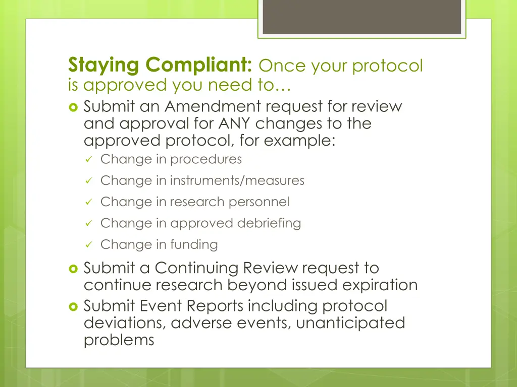 staying compliant once your protocol is approved