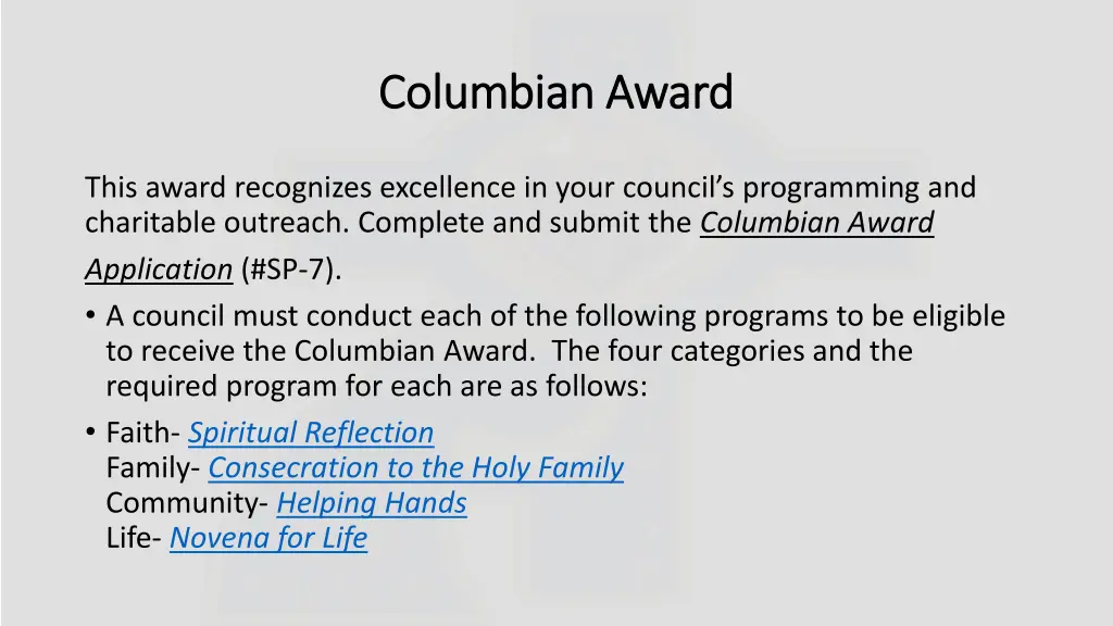 columbian award columbian award
