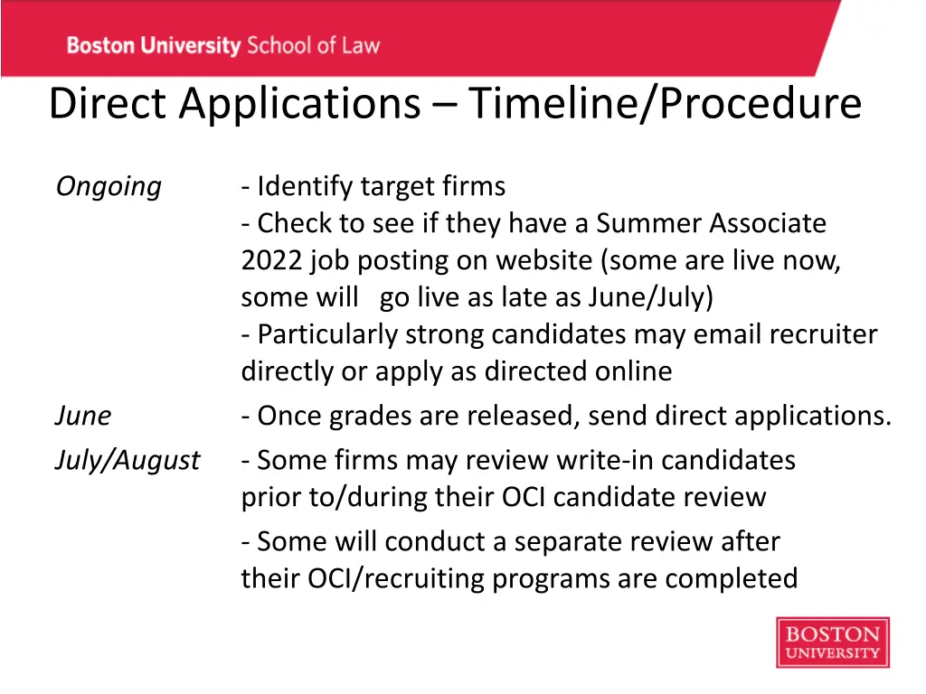 direct applications timeline procedure