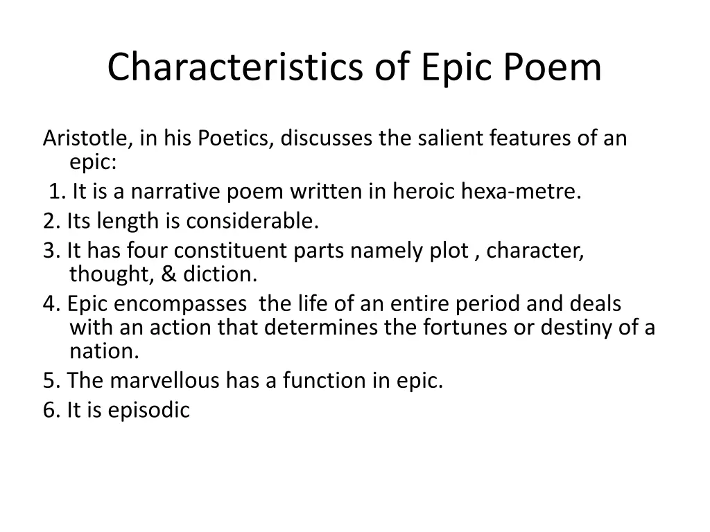 characteristics of epic poem