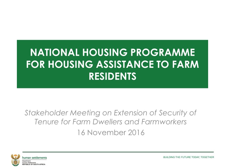 national housing programme for housing assistance