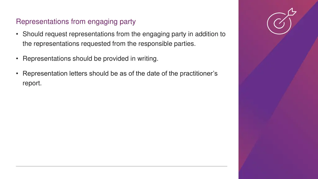 representations from engaging party