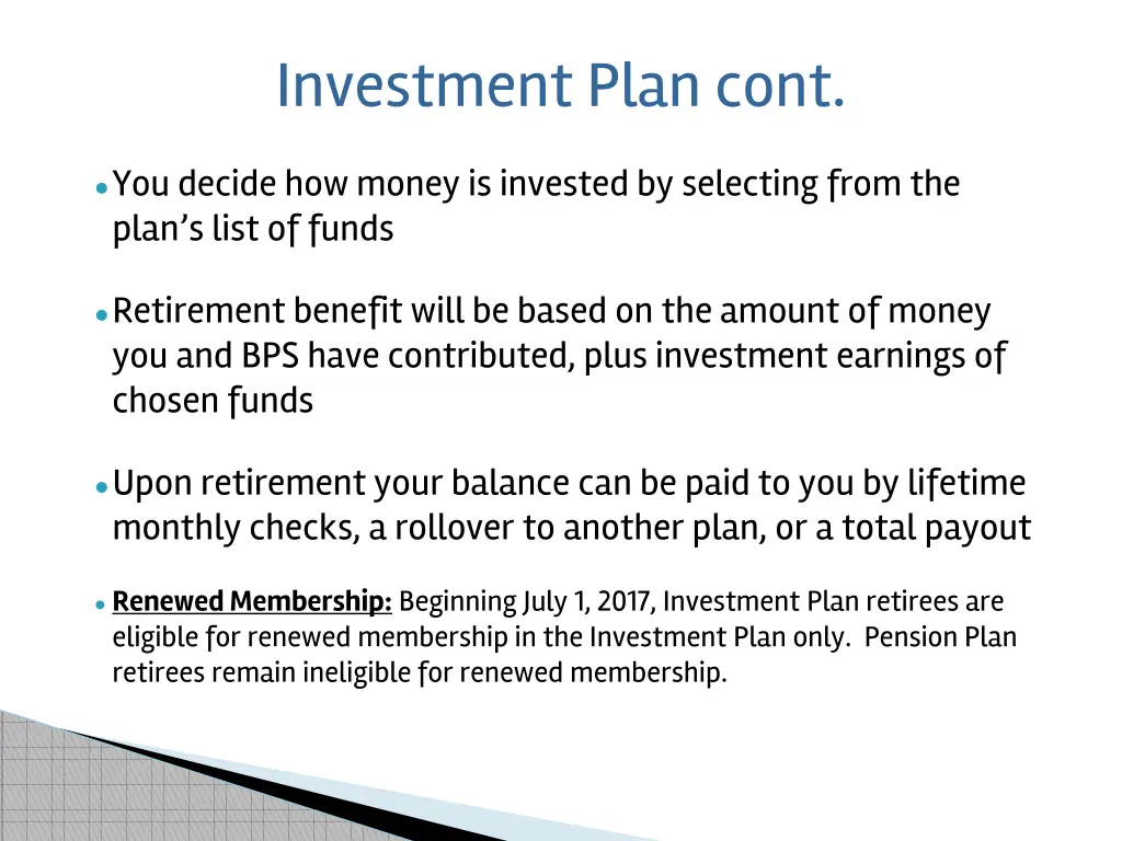 investment plan cont