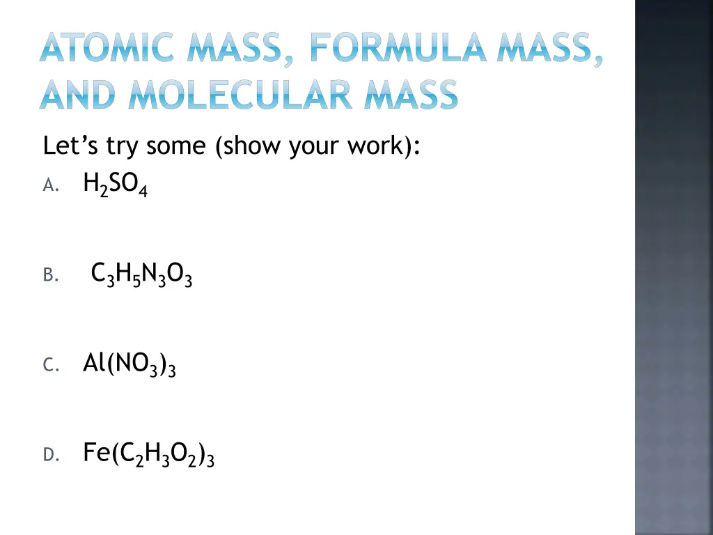 atomic mass formula mass and molecular mass