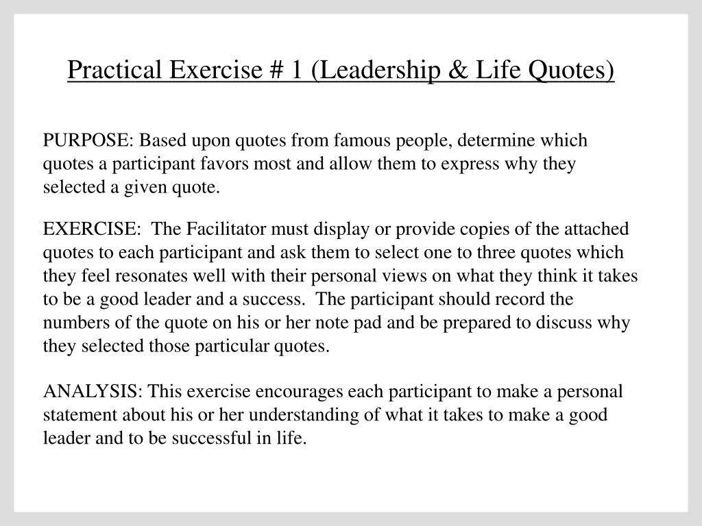 practical exercise 1 leadership life quotes