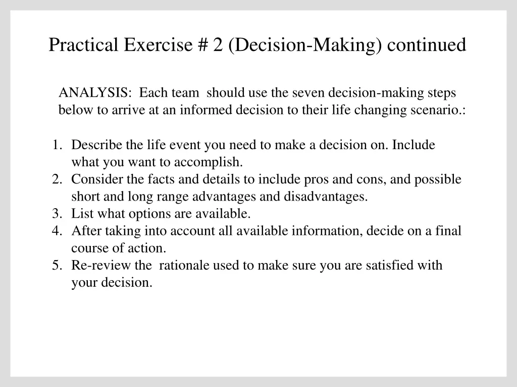 practical exercise 2 decision making continued 1