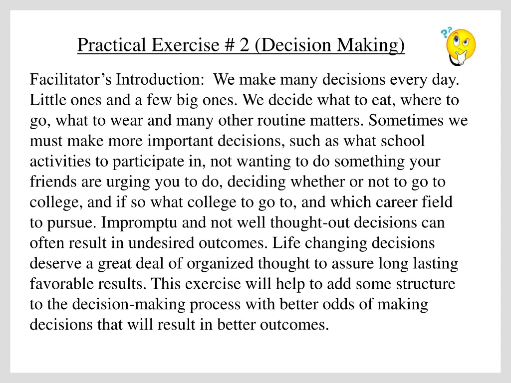 practical exercise 2 decision making