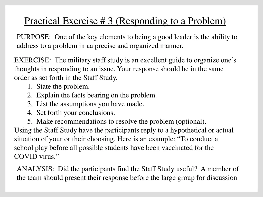 practical exercise 3 responding to a problem
