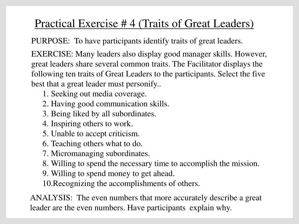 practical exercise 4 traits of great leaders