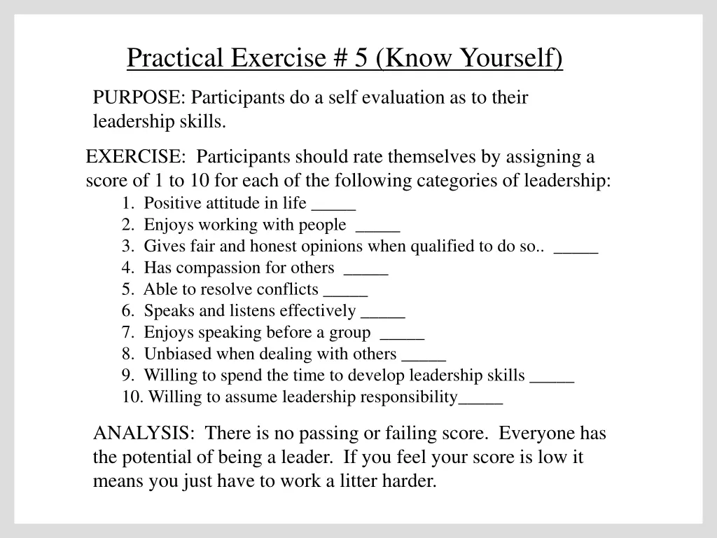practical exercise 5 know yourself