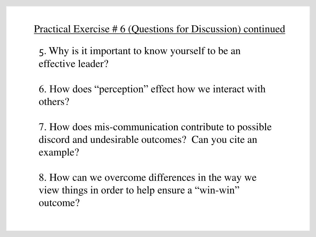practical exercise 6 questions for discussion 1