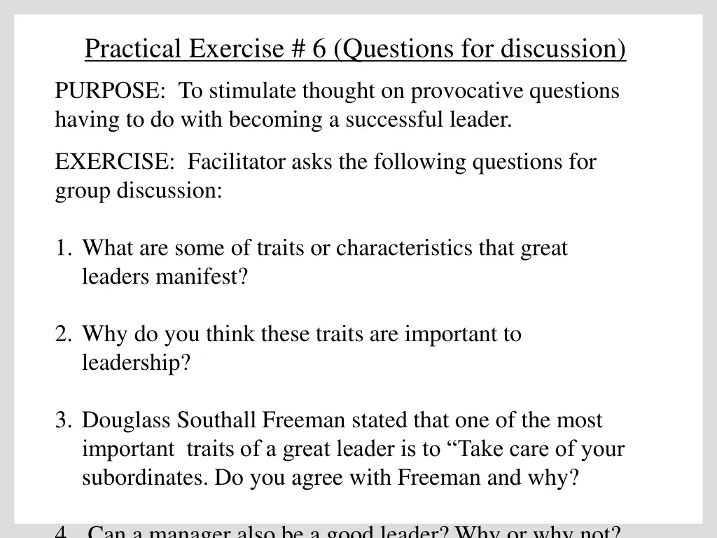 practical exercise 6 questions for discussion