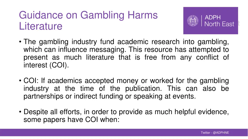 guidance on gambling harms literature