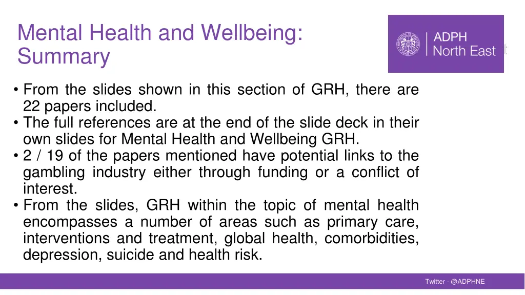 mental health and wellbeing summary