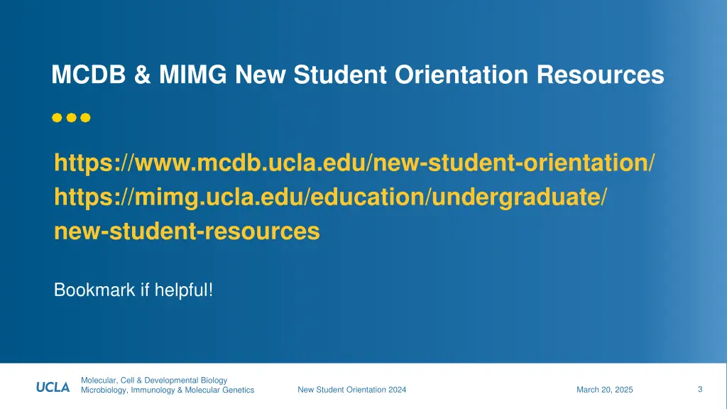 mcdb mimg new student orientation resources
