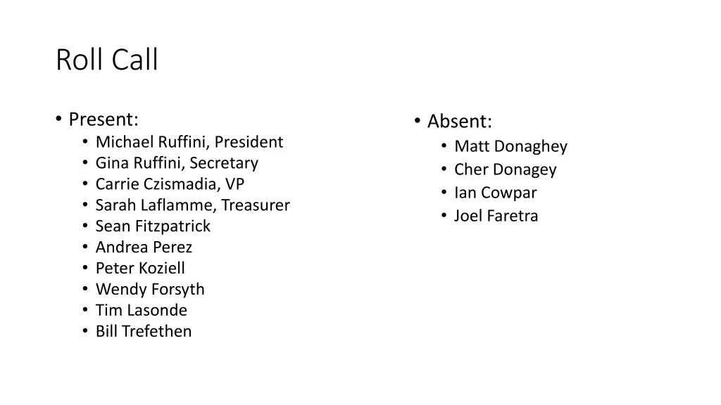 roll call