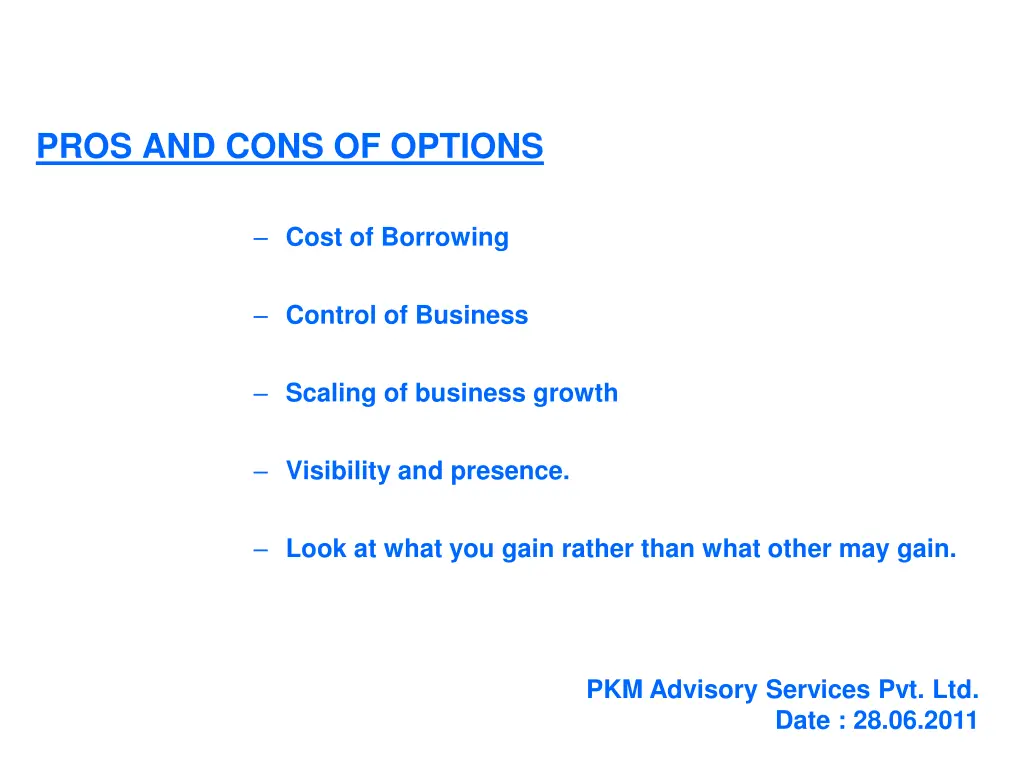 pros and cons of options