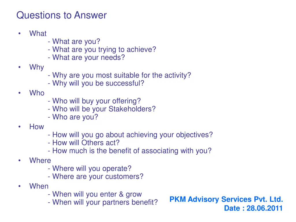 questions to answer