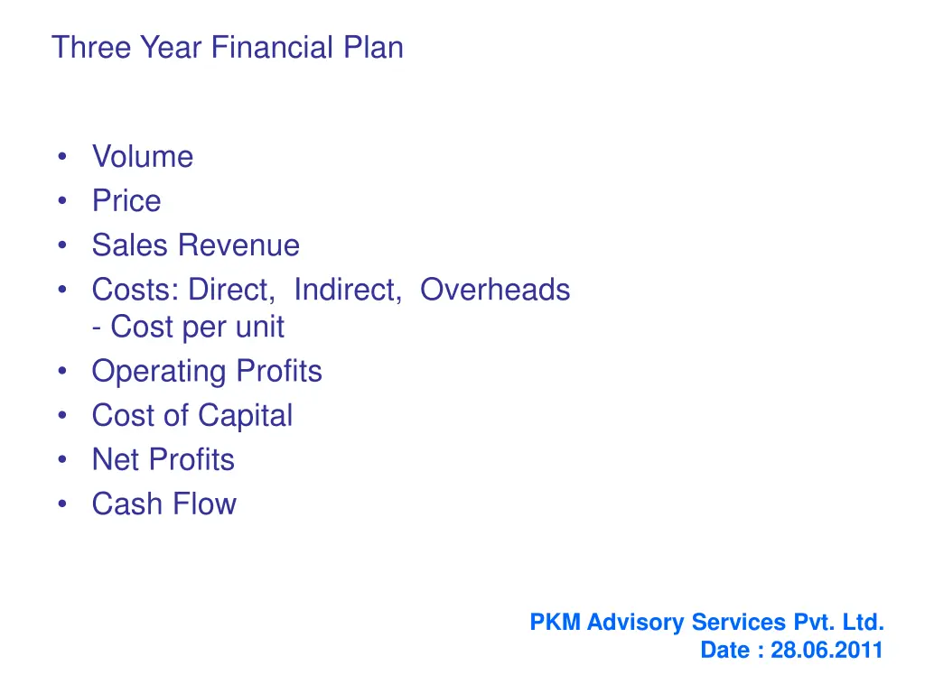 three year financial plan