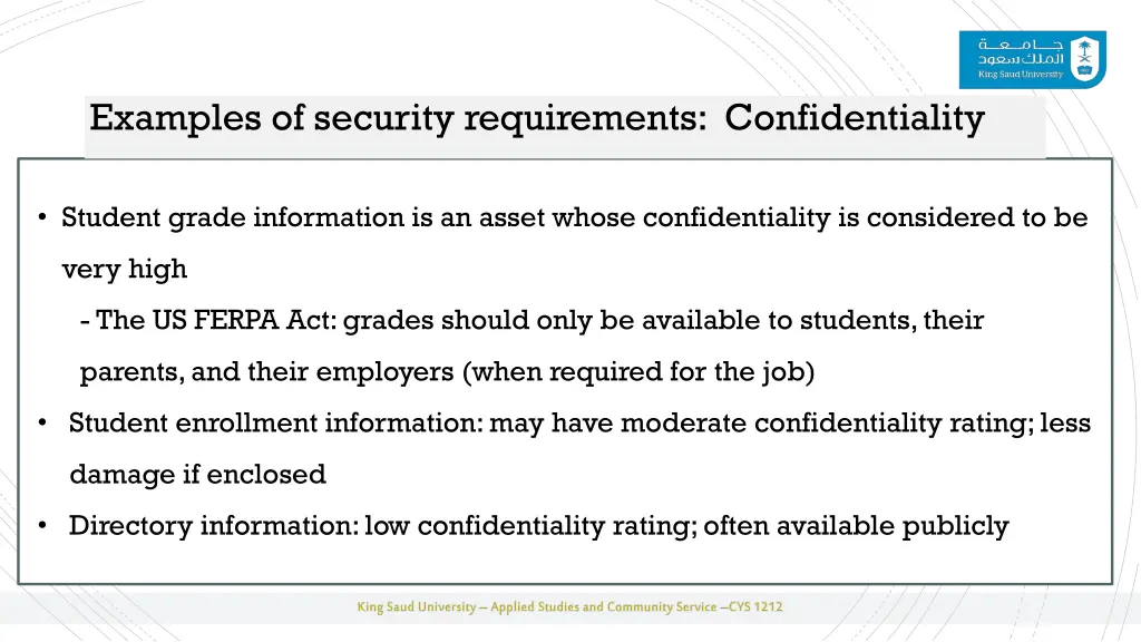 examples of security requirements confidentiality