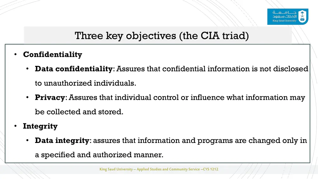 three key objectives the cia triad