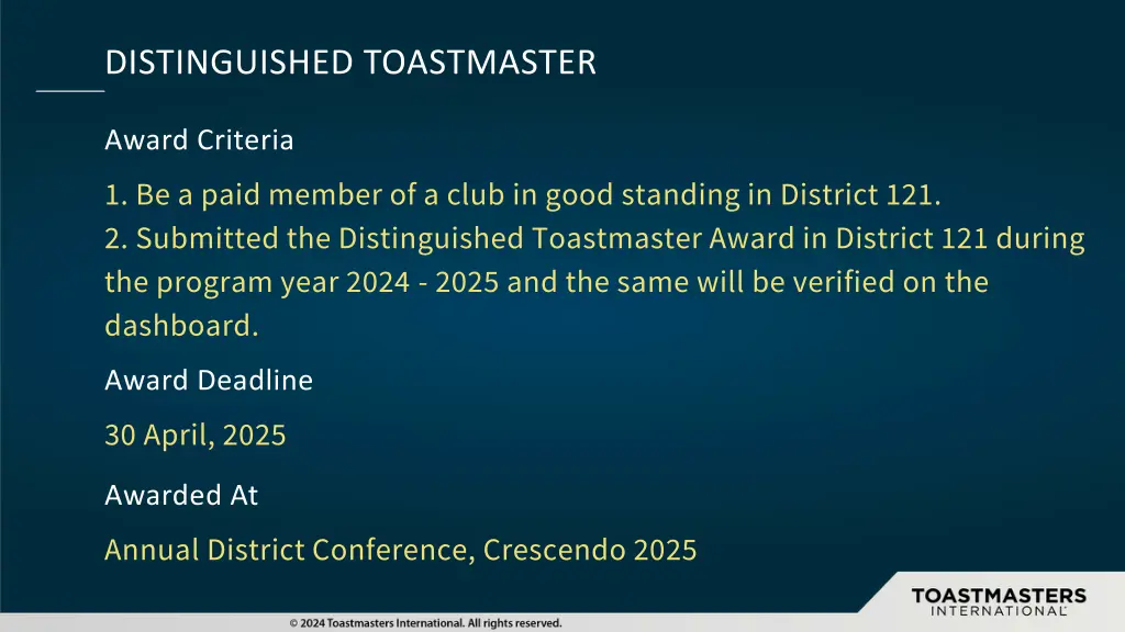 distinguished toastmaster