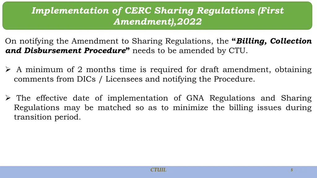implementation of cerc sharing regulations first