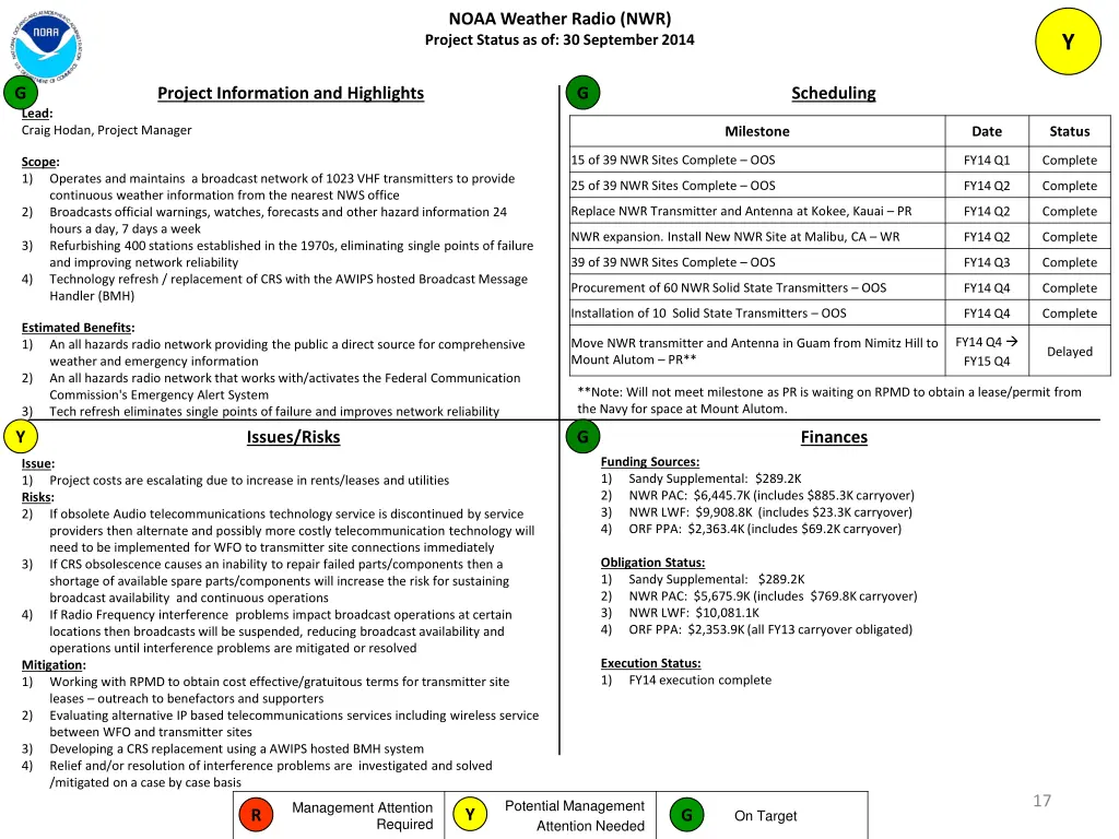 noaa weather radio nwr project status