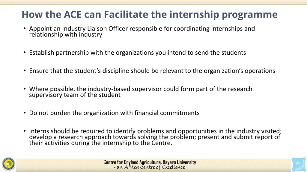 how the ace can facilitate the internship