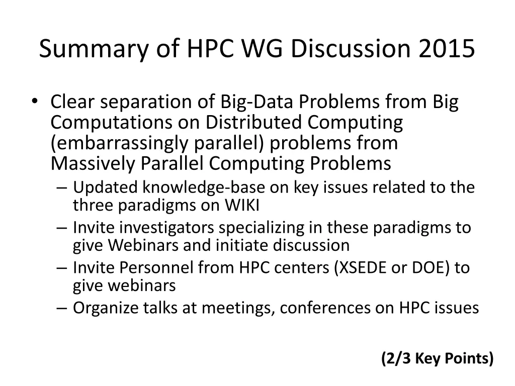summary of hpc wg discussion 2015 1