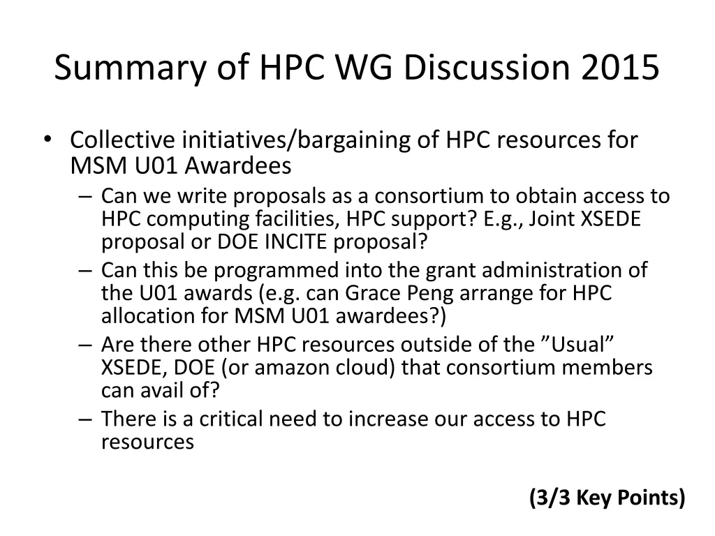 summary of hpc wg discussion 2015 2